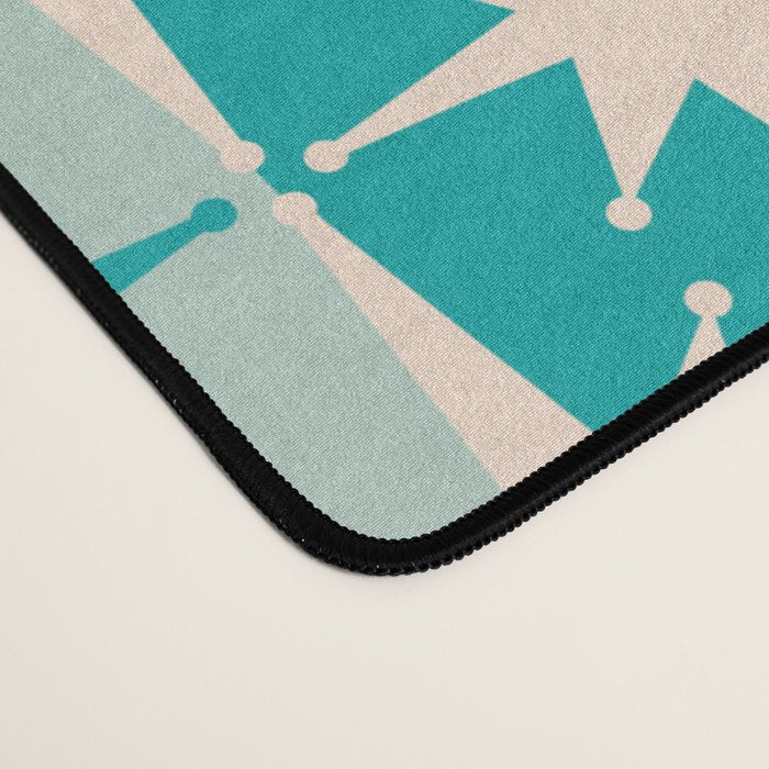 Mid Century Modern Atomic Stars Retro Checkered Starburst Pattern Turquoise Aqua Teal Desk Mat Gallery Image 4
