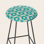 Mid Century Modern Atomic Stars Retro Checkered Starburst Pattern Turquoise Aqua Teal Stool Gallery Image 2