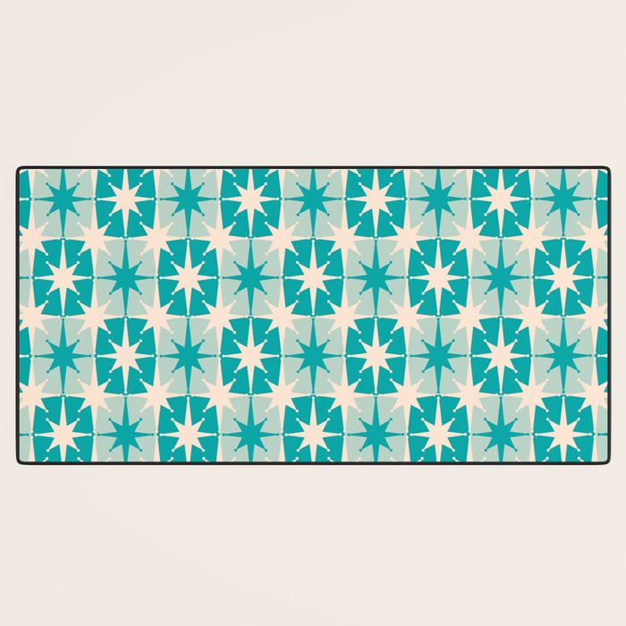 Mid Century Modern Atomic Stars Retro Checkered Starburst Pattern Turquoise Aqua Teal Desk Mat Gallery Image 3