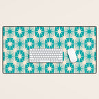 Mid Century Modern Atomic Stars Retro Checkered Starburst Pattern Turquoise Aqua Teal Desk Mat Gallery Image 1