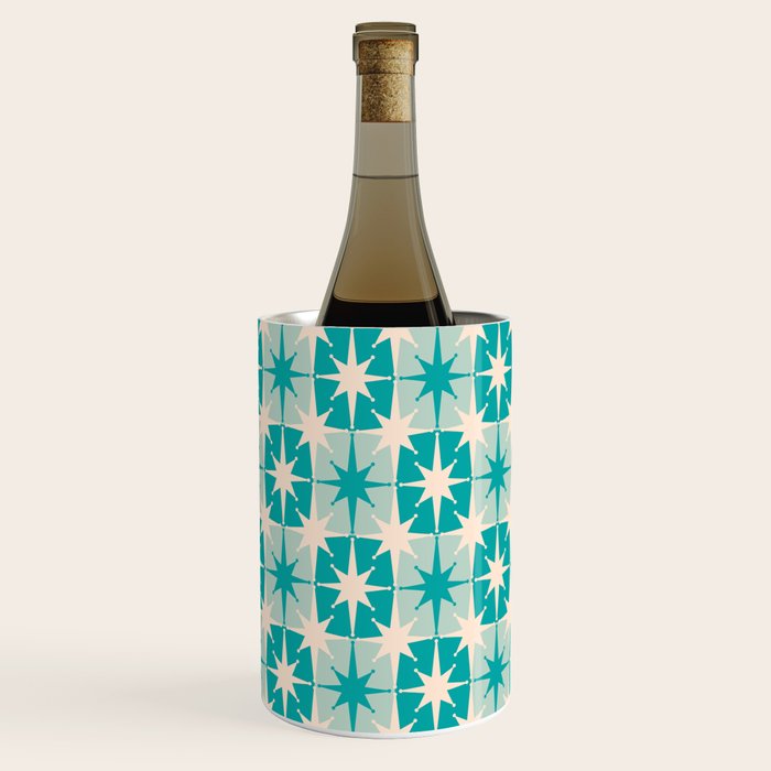 Mid Century Modern Atomic Stars Retro Checkered Starburst Pattern Turquoise Aqua Teal Wine Chiller Gallery Image 2