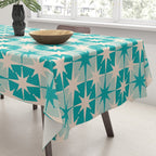 Mid Century Modern Atomic Stars Retro Checkered Starburst Pattern Turquoise Aqua Teal Tablecloth Gallery Image 3
