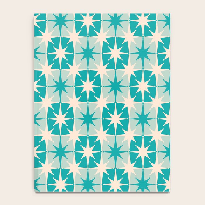Mid Century Modern Atomic Stars Retro Checkered Starburst Pattern Turquoise Aqua Teal Notebook Gallery Image 4