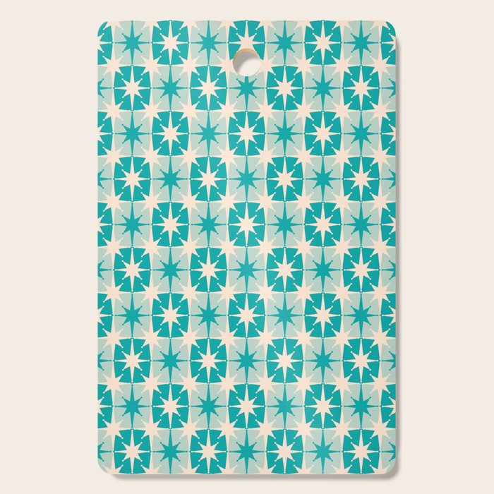 Mid Century Modern Atomic Stars Retro Checkered Starburst Pattern Turquoise Aqua Teal Cutting Board Gallery Image 1