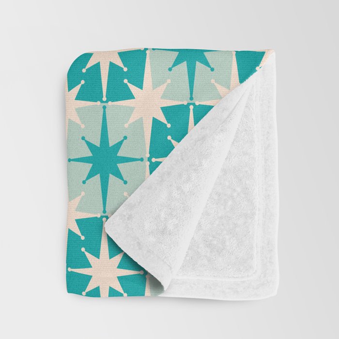 Mid Century Modern Atomic Stars Retro Checkered Starburst Pattern Turquoise Aqua Teal Throw Blanket Gallery Image 3
