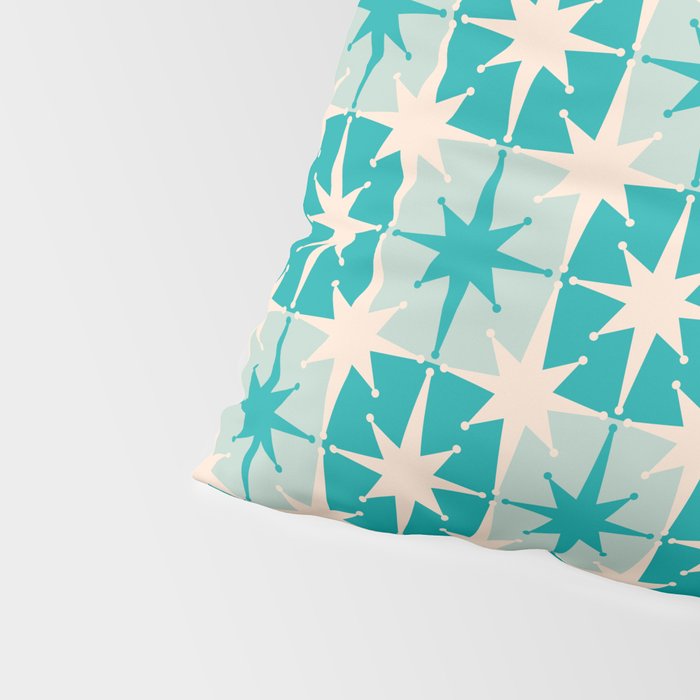 Mid Century Modern Atomic Stars Retro Checkered Starburst Pattern Turquoise Aqua Teal Pillow Sham Gallery Image 4