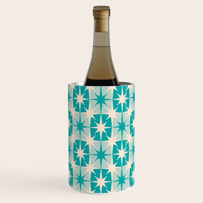 Mid Century Modern Atomic Stars Retro Checkered Starburst Pattern Turquoise Aqua Teal Wine Chiller Gallery Image 1
