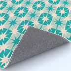 Mid Century Modern Atomic Stars Retro Checkered Starburst Pattern Turquoise Aqua Teal Rug Gallery Image 4