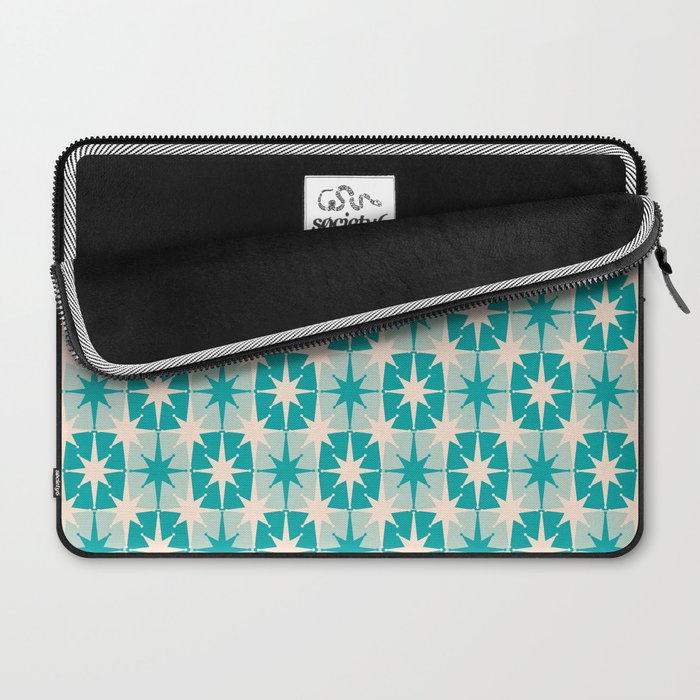 Mid Century Modern Atomic Stars Retro Checkered Starburst Pattern Turquoise Aqua Teal Laptop Sleeve Gallery Image 2
