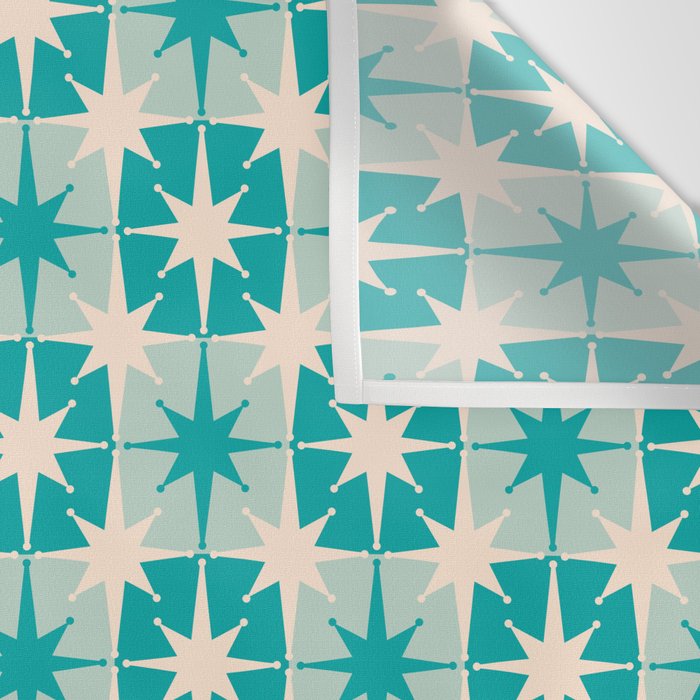 Mid Century Modern Atomic Stars Retro Checkered Starburst Pattern Turquoise Aqua Teal Wall Tapestry Gallery Image 3
