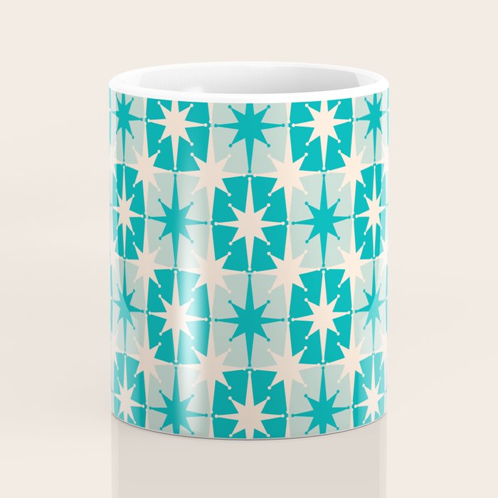 Mid Century Modern Atomic Stars Retro Checkered Starburst Pattern Turquoise Aqua Teal Coffee Mug Gallery Image 4