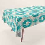 Mid Century Modern Atomic Stars Retro Checkered Starburst Pattern Turquoise Aqua Teal Tablecloth Gallery Image 1