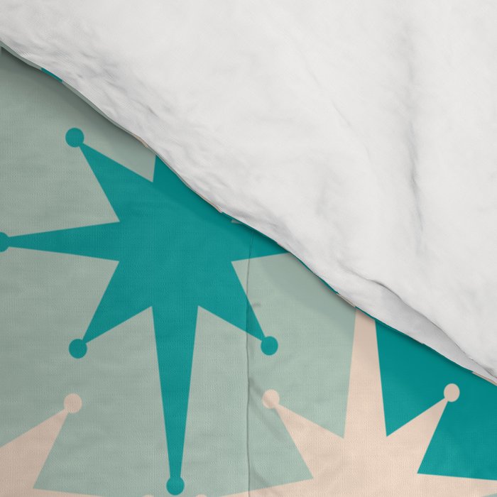 Mid Century Modern Atomic Stars Retro Checkered Starburst Pattern Turquoise Aqua Teal Comforter Gallery Image 4