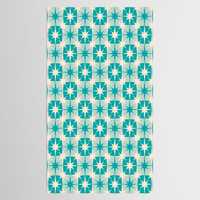 Mid Century Modern Atomic Stars Retro Checkered Starburst Pattern Turquoise Aqua Teal Tablecloth Gallery Image 2