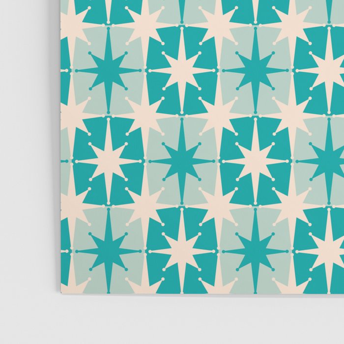 Mid Century Modern Atomic Stars Retro Checkered Starburst Pattern Turquoise Aqua Teal Poster Gallery Image 3