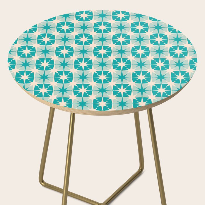 Mid Century Modern Atomic Stars Retro Checkered Starburst Pattern Turquoise Aqua Teal Side Table Gallery Image 2
