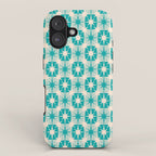 Mid Century Modern Atomic Stars Retro Checkered Starburst Pattern Turquoise Aqua Teal iPhone Case Gallery Image 1