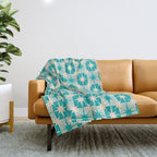 Mid Century Modern Atomic Stars Retro Checkered Starburst Pattern Turquoise Aqua Teal Throw Blanket Gallery Image 1