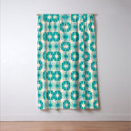 Mid Century Modern Atomic Stars Retro Checkered Starburst Pattern Turquoise Aqua Teal Window Curtain Gallery Image 3