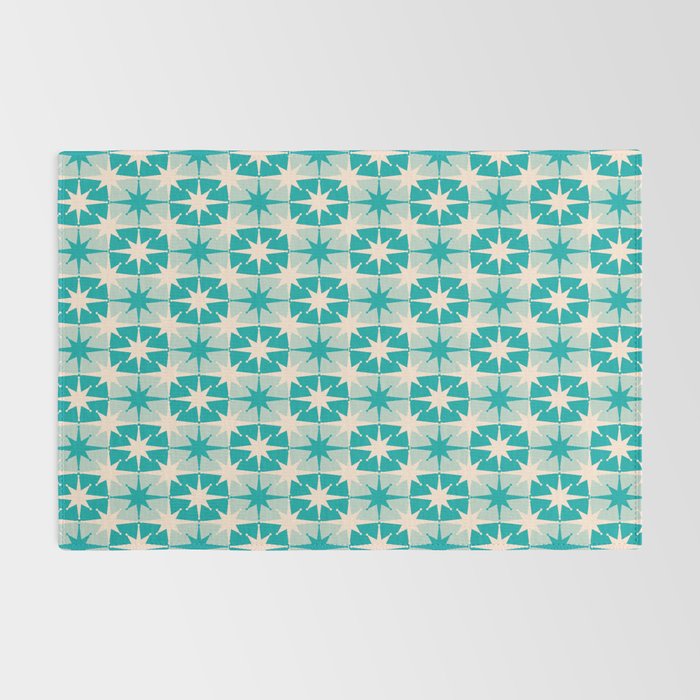 Mid Century Modern Atomic Stars Retro Checkered Starburst Pattern Turquoise Aqua Teal Rug Gallery Image 2