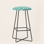 Mid Century Modern Atomic Stars Retro Checkered Starburst Pattern Turquoise Aqua Teal Stool Gallery Image 1