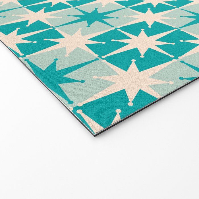 Mid Century Modern Atomic Stars Retro Checkered Starburst Pattern Turquoise Aqua Teal Welcome Mat Gallery Image 2