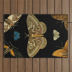 Moths Butterflies In Darkness Vintage Scientific Illustration Encyclopedia Diagram Outdoor Rug Gallery Image 1