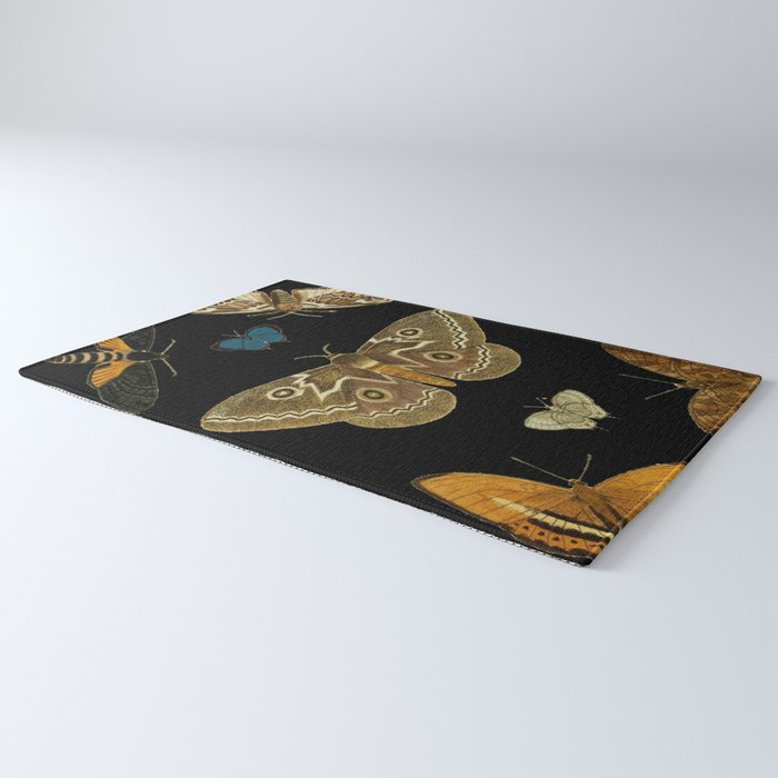 Moths Butterflies In Darkness Vintage Scientific Illustration Encyclopedia Diagram Rug Gallery Image 3