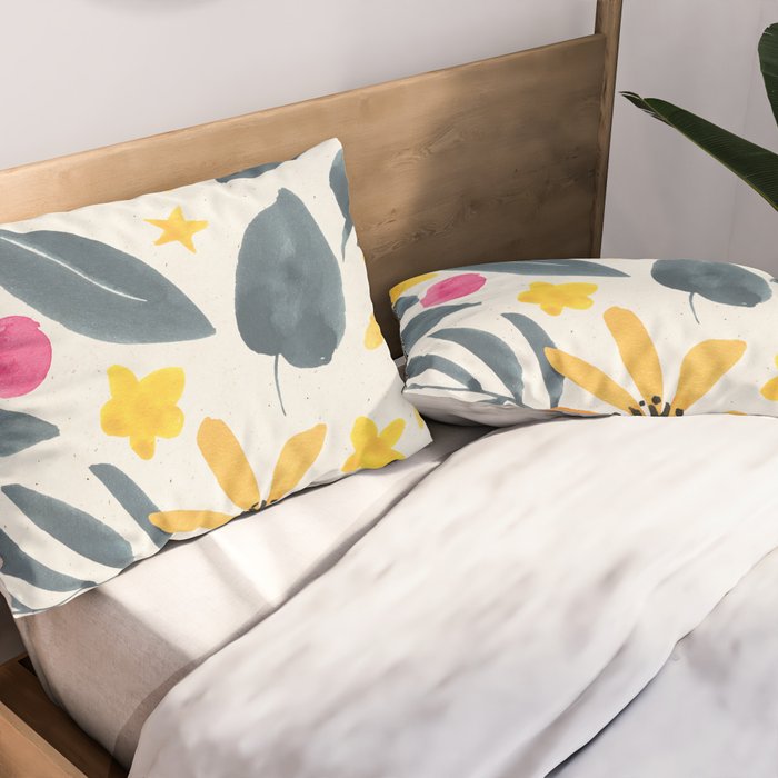 Watercolor Painting Fantasy Yellow Flower Blooming Floral Kingdom Pillow Sham Gallery Image 2