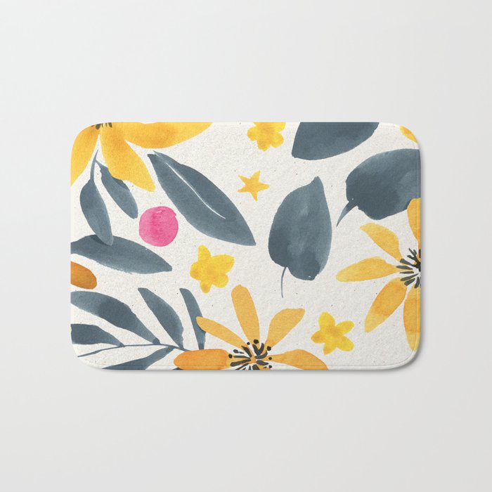 Watercolor Painting Fantasy Yellow Flower Blooming Floral Kingdom Bath Mat Gallery Image 1