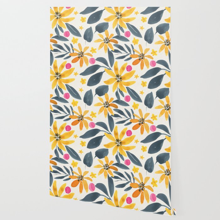 Watercolor Painting Fantasy Yellow Flower Blooming Floral Kingdom Wallpaper Gallery Image 2