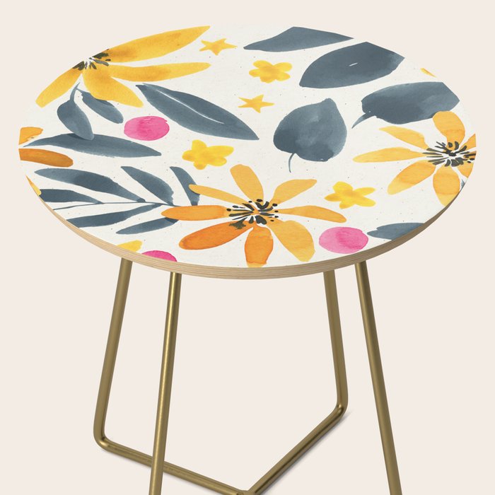 Watercolor Painting Fantasy Yellow Flower Blooming Floral Kingdom Side Table Gallery Image 2