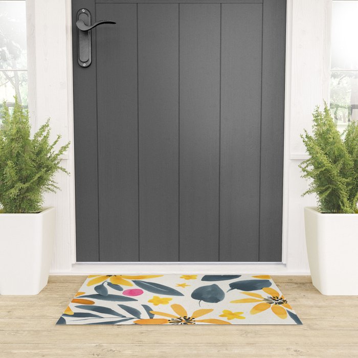 Watercolor Painting Fantasy Yellow Flower Blooming Floral Kingdom Welcome Mat Gallery Image 3
