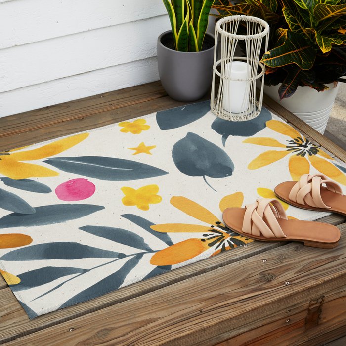 Watercolor Painting Fantasy Yellow Flower Blooming Floral Kingdom Outdoor Rug Gallery Image 2