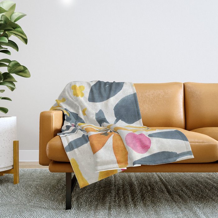 Watercolor Painting Fantasy Yellow Flower Blooming Floral Kingdom Throw Blanket Gallery Image 1