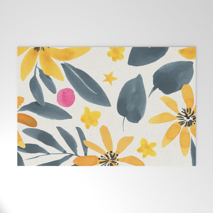 Watercolor Painting Fantasy Yellow Flower Blooming Floral Kingdom Welcome Mat Gallery Image 1