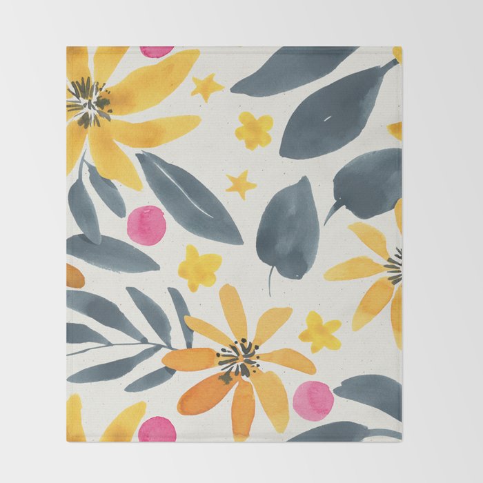 Watercolor Painting Fantasy Yellow Flower Blooming Floral Kingdom Throw Blanket Gallery Image 2