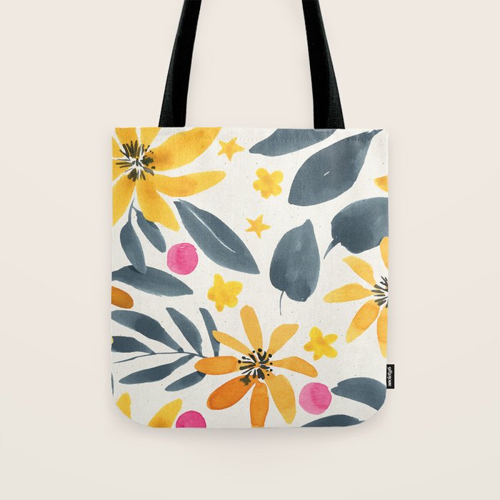 Watercolor Painting Fantasy Yellow Flower Blooming Floral Kingdom Tote Bag Gallery Image 1