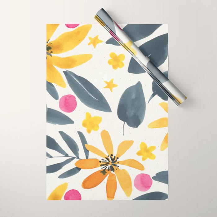 Watercolor Painting Fantasy Yellow Flower Blooming Floral Kingdom Wrapping Paper Gallery Image 1