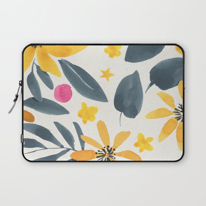 Watercolor Painting Fantasy Yellow Flower Blooming Floral Kingdom Laptop Sleeve Gallery Image 1