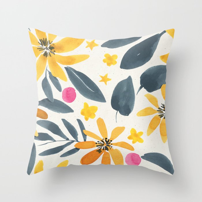 Watercolor Painting Fantasy Yellow Flower Blooming Floral Kingdom Throw Pillow Gallery Image 6