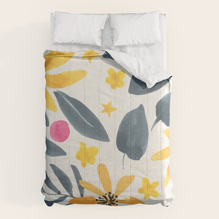 Watercolor Painting Fantasy Yellow Flower Blooming Floral Kingdom Comforter Gallery Image 1