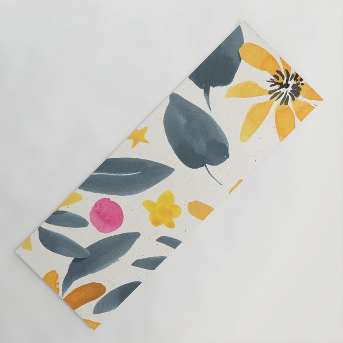 Watercolor Painting Fantasy Yellow Flower Blooming Floral Kingdom Yoga Mat Gallery Image 1