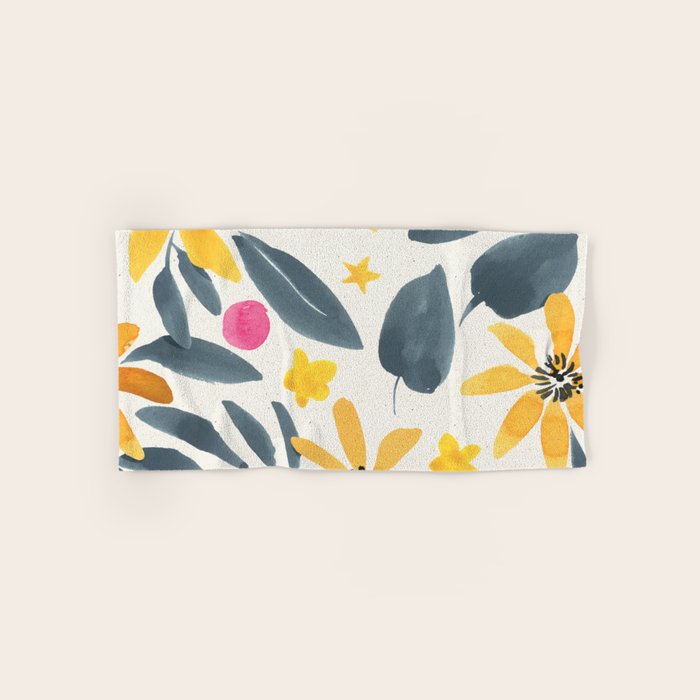 Watercolor Painting Fantasy Yellow Flower Blooming Floral Kingdom Bath Towel Gallery Image 1