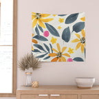 Watercolor Painting Fantasy Yellow Flower Blooming Floral Kingdom Wall Tapestry Gallery Image 2