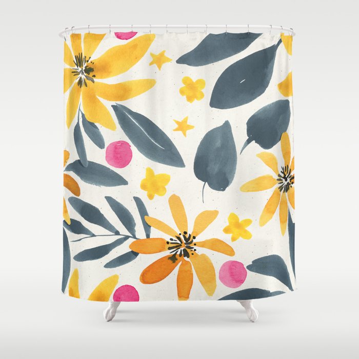 Watercolor Painting Fantasy Yellow Flower Blooming Floral Kingdom Shower Curtain Gallery Image 1