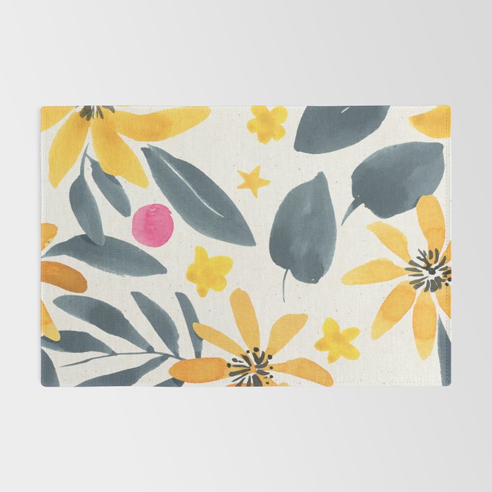 Watercolor Painting Fantasy Yellow Flower Blooming Floral Kingdom Rug Gallery Image 2