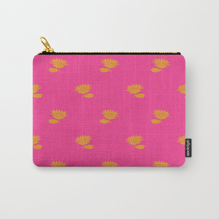 Art Nouveau Yellow Tropical Flowers - Hot Pink Pattern Carry All Pouch Gallery Image 1