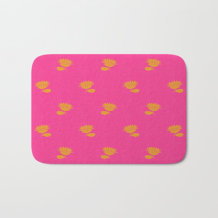 Art Nouveau Yellow Tropical Flowers - Hot Pink Pattern Bath Mat Gallery Image 1