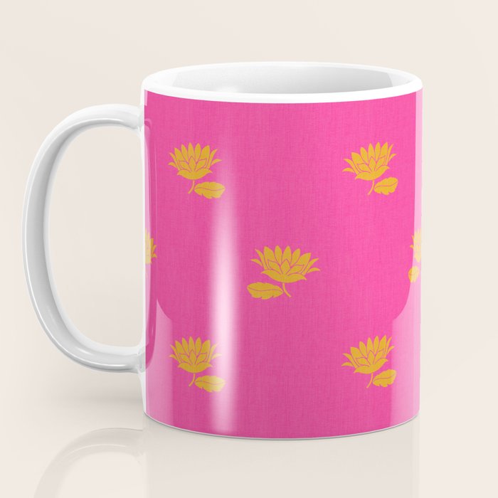 Art Nouveau Yellow Tropical Flowers - Hot Pink Pattern Coffee Mug Gallery Image 3